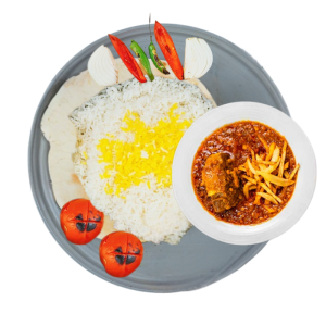 چلو خوررشت قیمه بادمجان و سیب زمینی